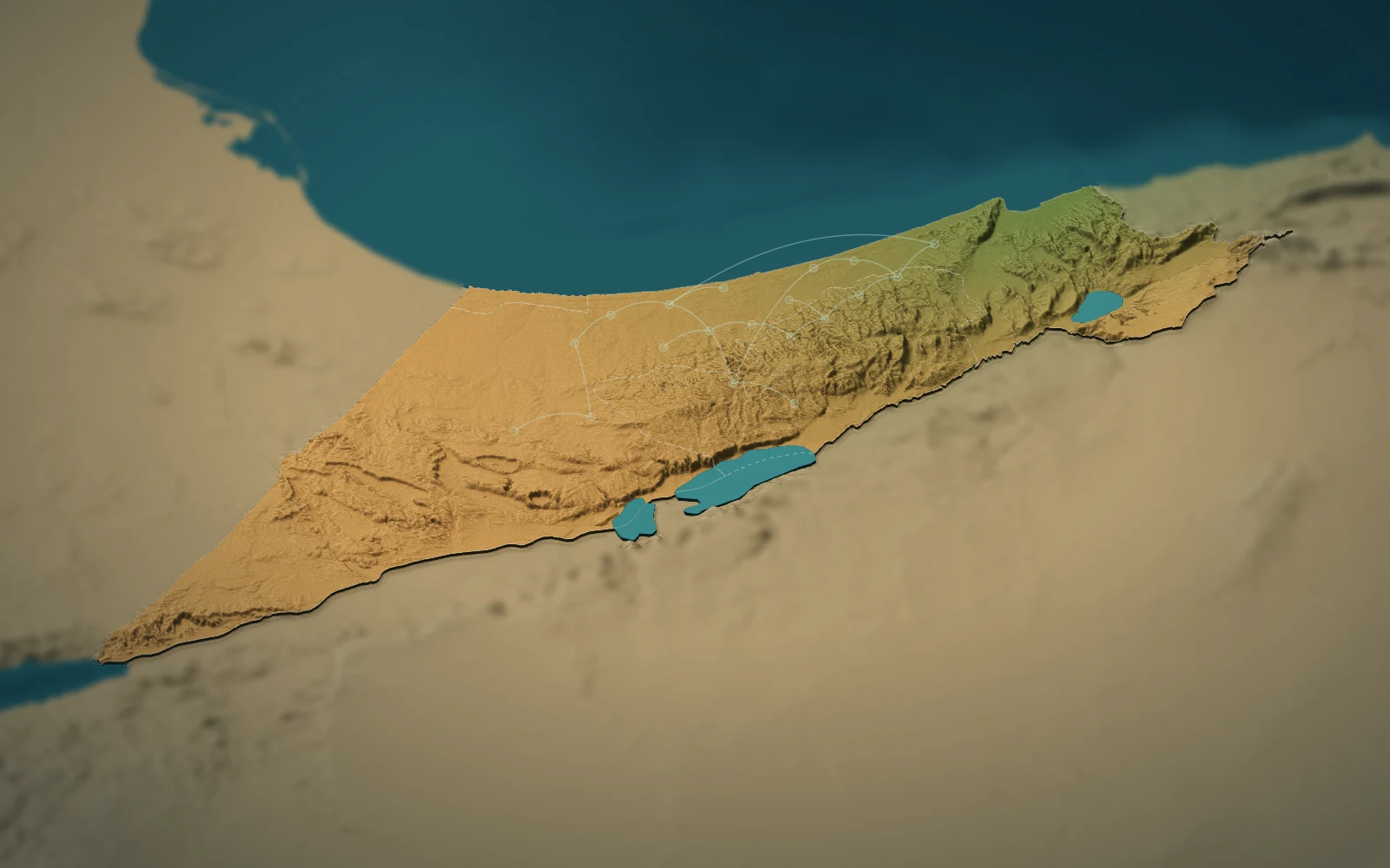 מפה תלת־ממדית מיניאטורית של מיקומי החדרים שלנו בישראל